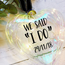 Load image into Gallery viewer, Wedding Light Up Christmas Bauble / Large 15cm Glass Heart