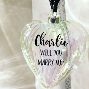 Light Up Proposal Christmas Bauble / Large 15cm Glass Heart