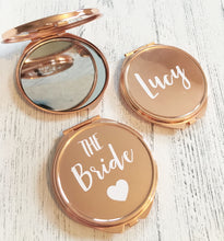 Load image into Gallery viewer, Bridesmaid Rose Gold Compact Mirror