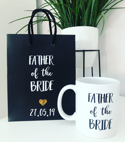 SET OF 2 - Black Matte 'Father of the Bride' Gift Bag & Mug